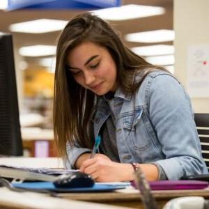 A female student works on homework